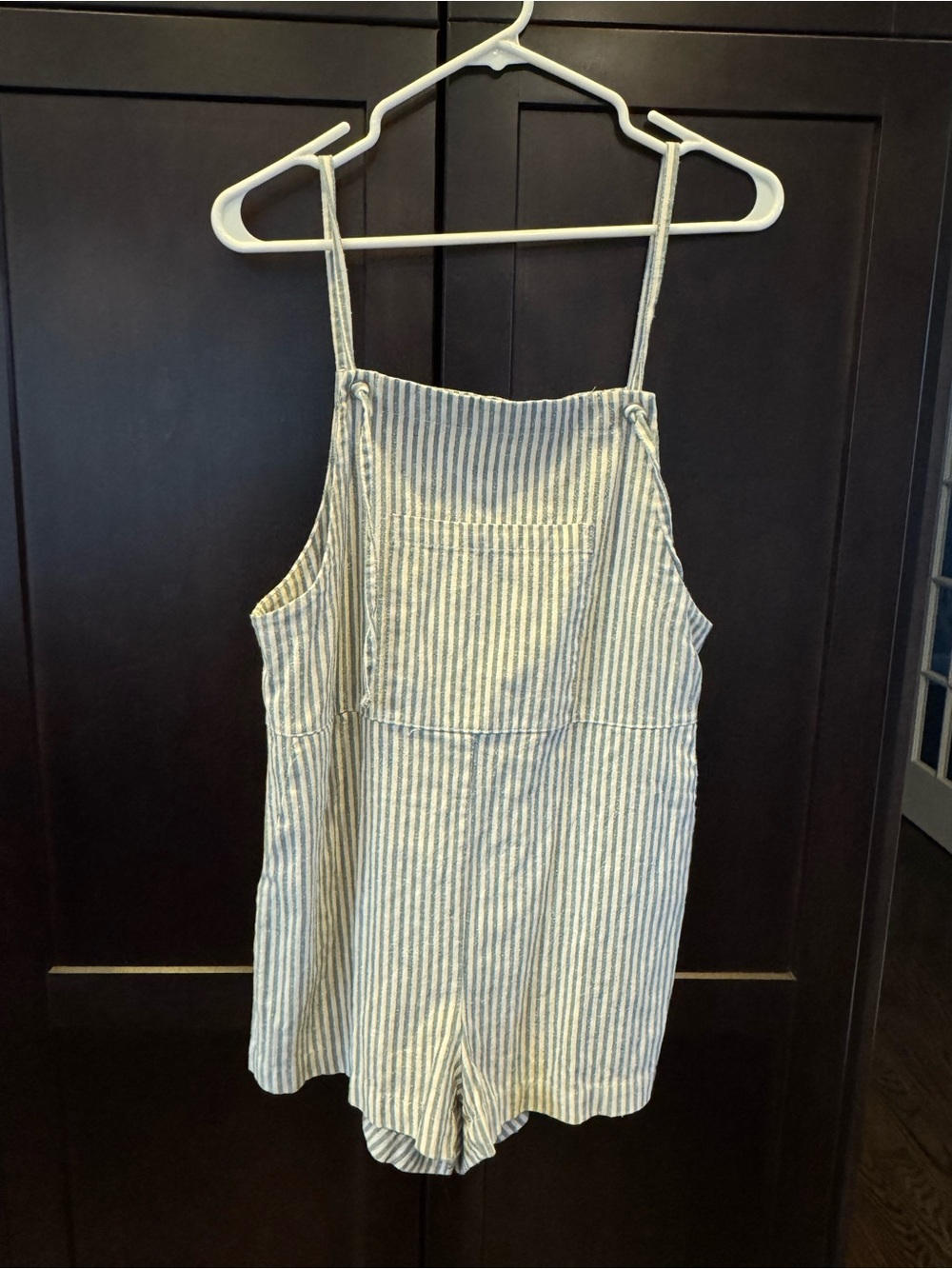 Altar'd State Blue and White Striped Linen Blend Romper